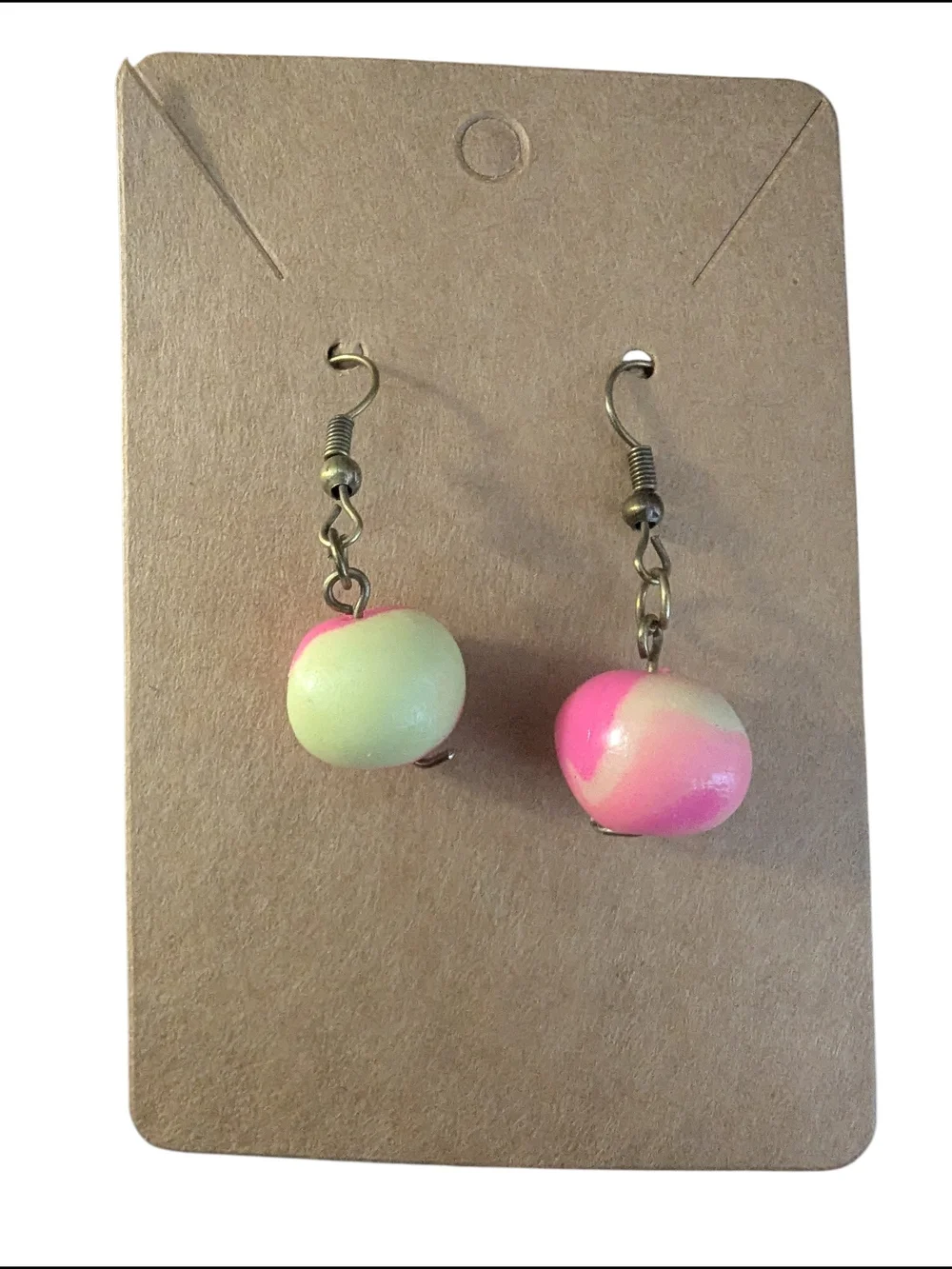 Handmade Pink & Cream Swirl Drop Earrings